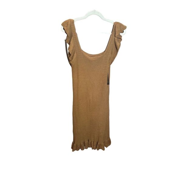 New House Of Harlow 1960 Knit Ruffle Square Neck sleeveless dress cinnamon - Picture 2 of 10